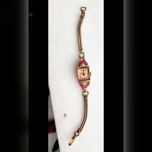 GORGEOUS 14kt Pink Gold Women's Antique Ruby And Diamond Watch